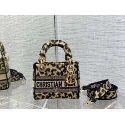 Replica perfetta Dior Mini Borsa Lady D-Lite Multicolore Ricamo Mizza Beige Imitazione Outlet Online