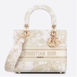 Perfette Qualità Repliche Dior Media Borsa Lady D-Lite Ricamo Jardin d'Hiver Oro Imitazione