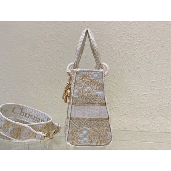 Perfette Qualità Repliche Dior Media Borsa Lady D-Lite Ricamo Jardin d'Hiver Oro Imitazione