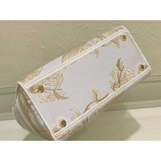 Perfette Qualità Repliche Dior Media Borsa Lady D-Lite Ricamo Jardin d'Hiver Oro Imitazione