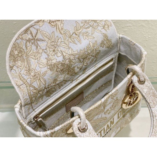 Perfette Qualità Repliche Dior Media Borsa Lady D-Lite Ricamo Jardin d'Hiver Oro Imitazione