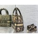 Perfette Qualità Repliche Dior Media Borsa Lady D-Lite Ricamo Toile de Jouy Marrone Imitazione