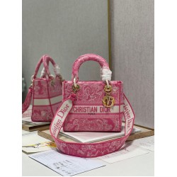 Migliore Repliche Dior Borsa Lady D-Lite Media Toile de Jouy Ricamo Rovescio Rosa Economiche Outlet Online