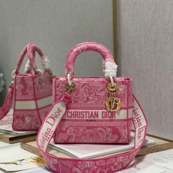 Migliore Repliche Dior Borsa Lady D-Lite Media Toile de Jouy Ricamo Rovescio Rosa Economiche Outlet Online