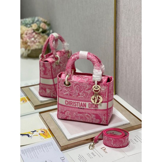 Migliore Repliche Dior Borsa Lady D-Lite Media Toile de Jouy Ricamo Rovescio Rosa Economiche Outlet Online