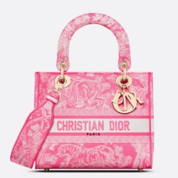 Migliore Repliche Dior Borsa Lady D-Lite Media Toile de Jouy Ricamo Rovescio Rosa Economiche Outlet Online