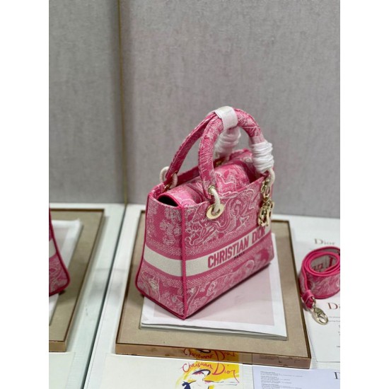 Migliore Repliche Dior Borsa Lady D-Lite Media Toile de Jouy Ricamo Rovescio Rosa Economiche Outlet Online