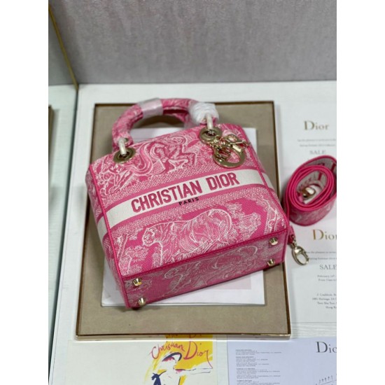 Migliore Repliche Dior Borsa Lady D-Lite Media Toile de Jouy Ricamo Rovescio Rosa Economiche Outlet Online