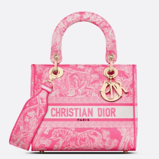 Migliore Repliche Dior Borsa Lady D-Lite Media Toile de Jouy Ricamo Rovescio Rosa Economiche Outlet Online