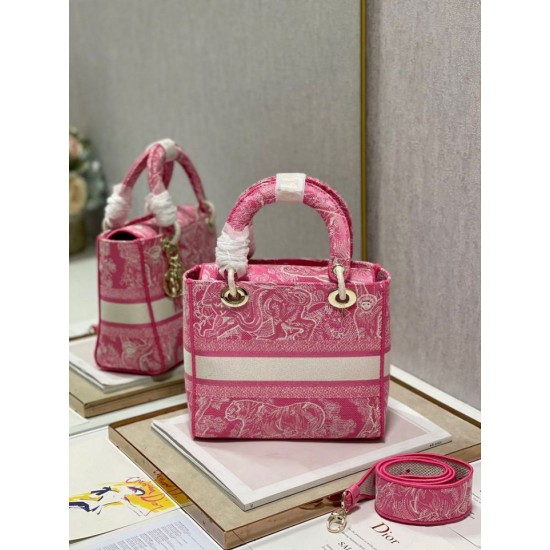 Migliore Repliche Dior Borsa Lady D-Lite Media Toile de Jouy Ricamo Rovescio Rosa Economiche Outlet Online
