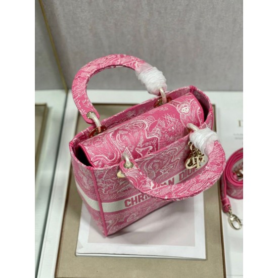 Migliore Repliche Dior Borsa Lady D-Lite Media Toile de Jouy Ricamo Rovescio Rosa Economiche Outlet Online