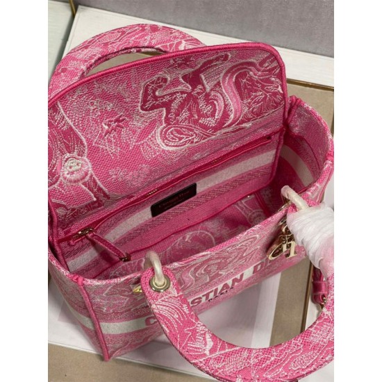 Migliore Repliche Dior Borsa Lady D-Lite Media Toile de Jouy Ricamo Rovescio Rosa Economiche Outlet Online