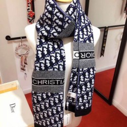 Replica perfetta Dior CD Stola Oblique Lana e Cashmere Blu Imitazione Outlet Online