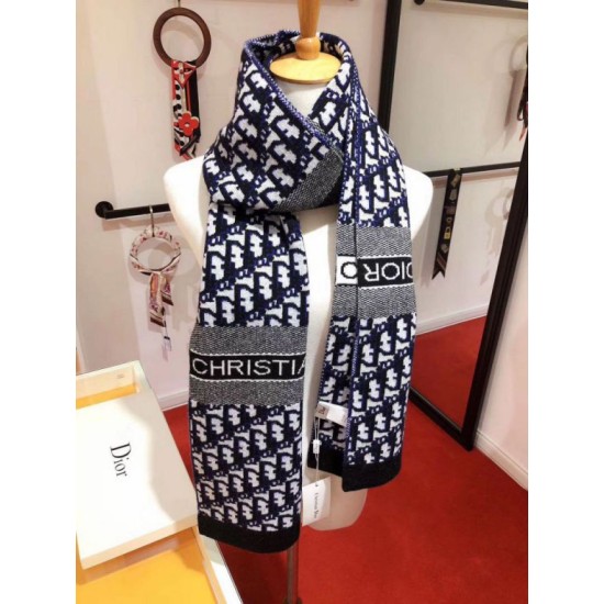 Replica perfetta Dior CD Stola Oblique Lana e Cashmere Blu Imitazione Outlet Online