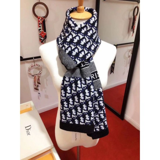 Replica perfetta Dior CD Stola Oblique Lana e Cashmere Blu Imitazione Outlet Online