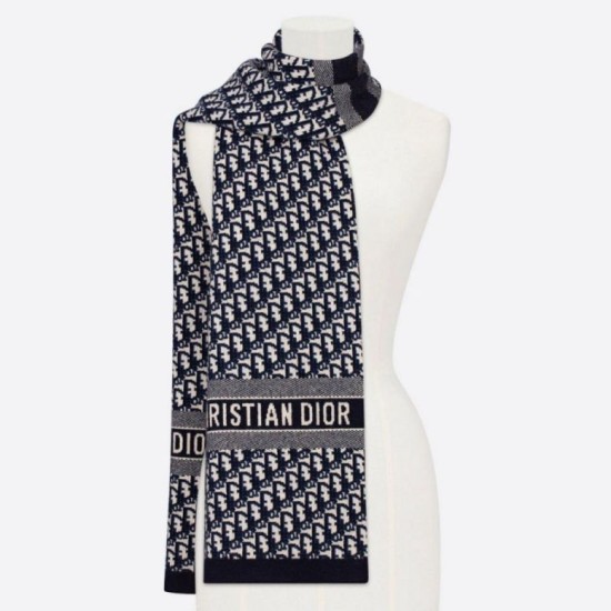 Replica perfetta Dior CD Stola Oblique Lana e Cashmere Blu Imitazione Outlet Online