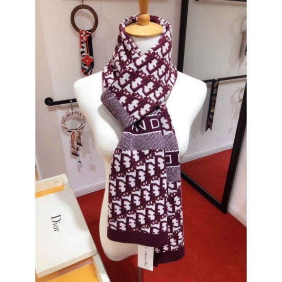 Migliore Repliche Dior CD Stola Oblique Lana e Cashmere Bordeaux Economiche Outlet Online