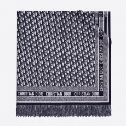 Migliore Repliche Dior Oblique Coperta Lana e Angora Blu Navy Economiche Outlet Online