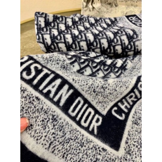 Migliore Repliche Dior Oblique Coperta Lana e Angora Blu Navy Economiche Outlet Online