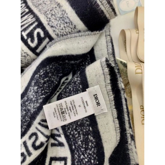 Migliore Repliche Dior Oblique Coperta Lana e Angora Blu Navy Economiche Outlet Online