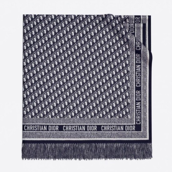 Migliore Repliche Dior Oblique Coperta Lana e Angora Blu Navy Economiche Outlet Online