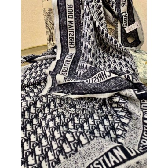Migliore Repliche Dior Oblique Coperta Lana e Angora Blu Navy Economiche Outlet Online