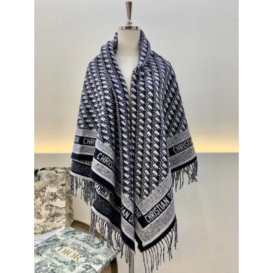 Migliore Repliche Dior Oblique Coperta Lana e Angora Blu Navy Economiche Outlet Online