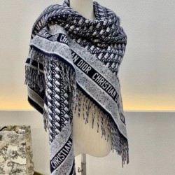 Migliore Repliche Dior Oblique Coperta Lana e Angora Blu Navy Economiche Outlet Online