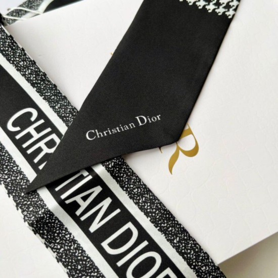 Perfette Qualità Repliche Dior 30 Montaigne Mitzah Sciarpa Twill di Seta Nero/Bianco Imitazione