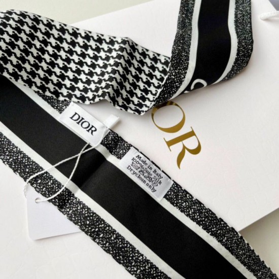 Perfette Qualità Repliche Dior 30 Montaigne Mitzah Sciarpa Twill di Seta Nero/Bianco Imitazione
