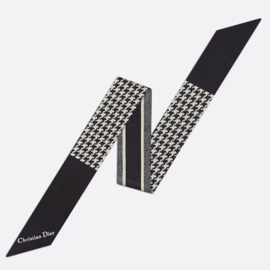 Perfette Qualità Repliche Dior 30 Montaigne Mitzah Sciarpa Twill di Seta Nero/Bianco Imitazione