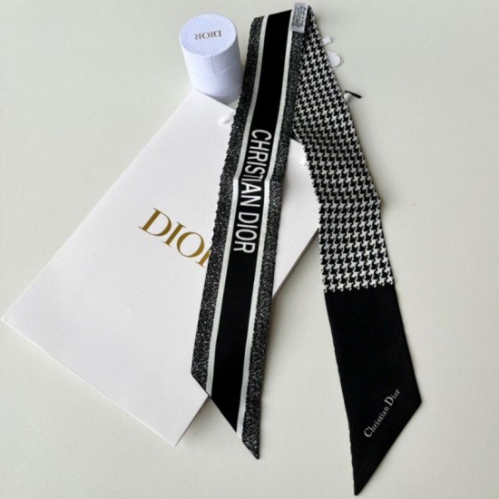 Perfette Qualità Repliche Dior 30 Montaigne Mitzah Sciarpa Twill di Seta Nero/Bianco Imitazione
