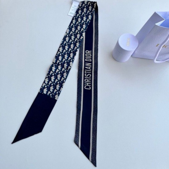 Replica perfetta Dior Oblique Mitzah Sciarpa Twill di Seta Blu Imitazione Outlet Online
