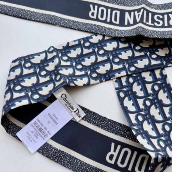 Replica perfetta Dior Oblique Mitzah Sciarpa Twill di Seta Blu Imitazione Outlet Online