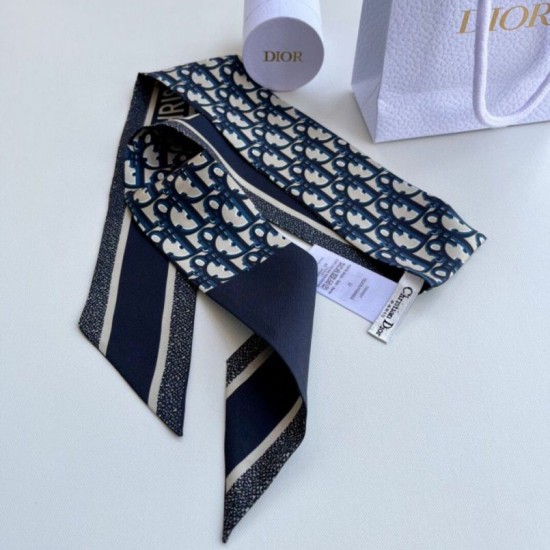 Replica perfetta Dior Oblique Mitzah Sciarpa Twill di Seta Blu Imitazione Outlet Online