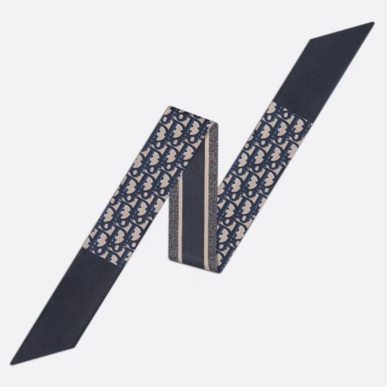 Replica perfetta Dior Oblique Mitzah Sciarpa Twill di Seta Blu Imitazione Outlet Online