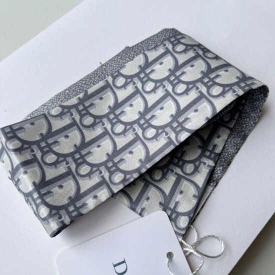 Migliore Repliche Dior Oblique Mitzah Sciarpa Twill di Seta Grigio Economiche Outlet Online