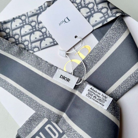 Migliore Repliche Dior Oblique Mitzah Sciarpa Twill di Seta Grigio Economiche Outlet Online