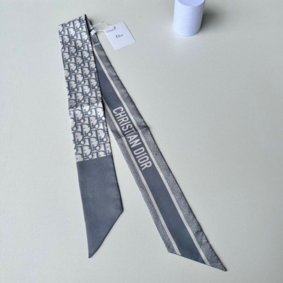 Migliore Repliche Dior Oblique Mitzah Sciarpa Twill di Seta Grigio Economiche Outlet Online