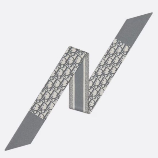Migliore Repliche Dior Oblique Mitzah Sciarpa Twill di Seta Grigio Economiche Outlet Online