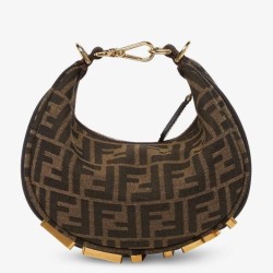 Miglior Falso Fendi Fendigraphy Mini Bag Marrone FF Jacquard Fabric Economiche Premium