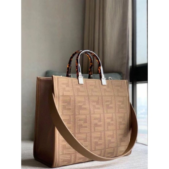 Migliore Repliche Borsa shopper media Sunshine Fendi Tessuto FF Beige Economiche Outlet Online