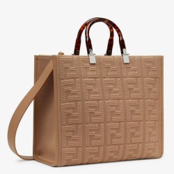 Migliore Repliche Borsa shopper media Sunshine Fendi Tessuto FF Beige Economiche Outlet Online