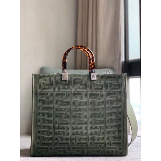 Replica perfetta Borsa shopper media Sunshine Fendi Tessuto FF Verde Imitazione Outlet Online