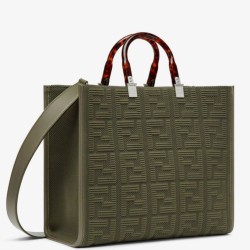 Replica perfetta Borsa shopper media Sunshine Fendi Tessuto FF Verde Imitazione Outlet Online
