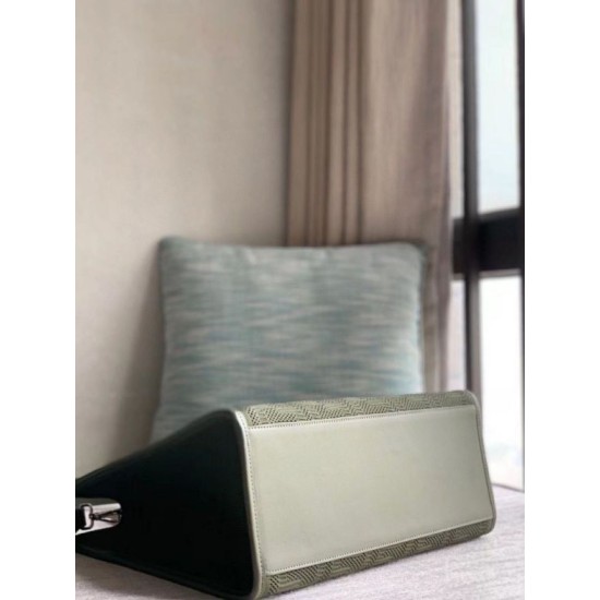 Replica perfetta Borsa shopper media Sunshine Fendi Tessuto FF Verde Imitazione Outlet Online