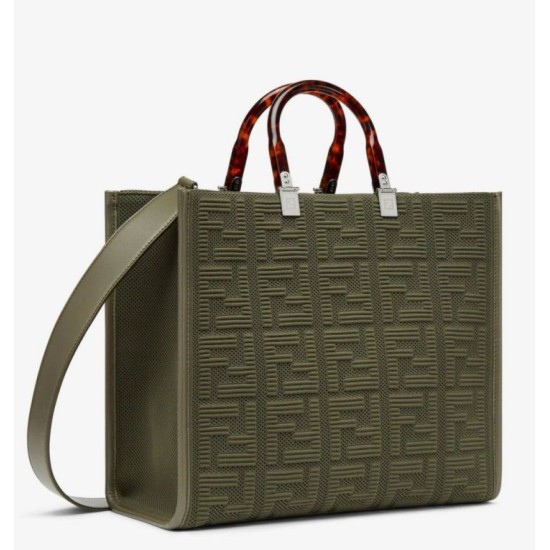 Replica perfetta Borsa shopper media Sunshine Fendi Tessuto FF Verde Imitazione Outlet Online