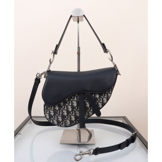 Migliore Repliche Borsa Dior Saddle con tracolla Blu scuro Economiche Outlet Online