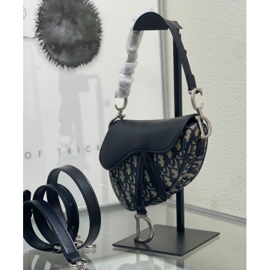 Migliore Repliche Borsa Dior Mini Saddle con tracolla Blu scuro Economiche Outlet Online
