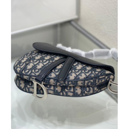 Migliore Repliche Borsa Dior Mini Saddle con tracolla Blu scuro Economiche Outlet Online